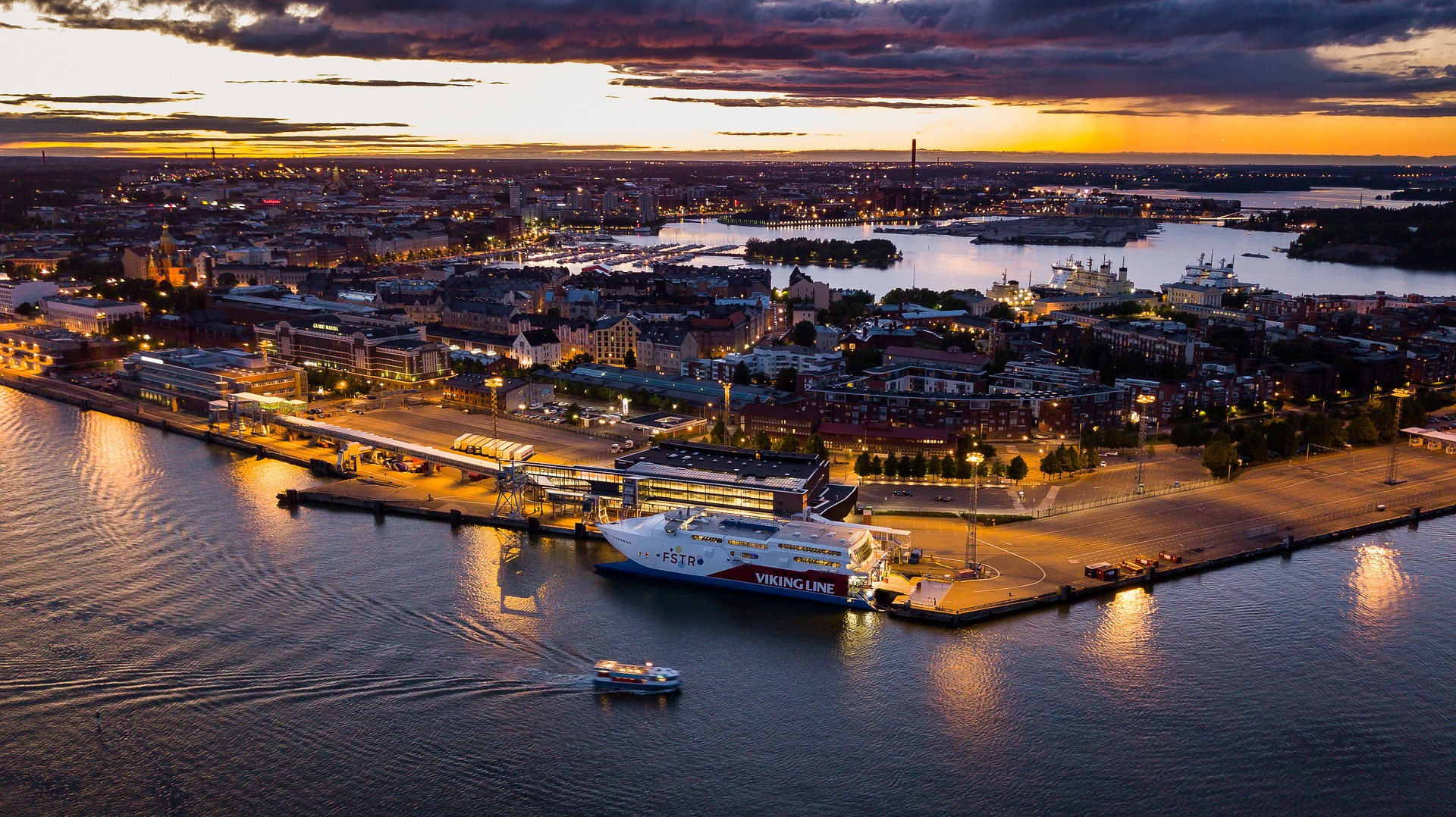 Helsinki harbor at dusk