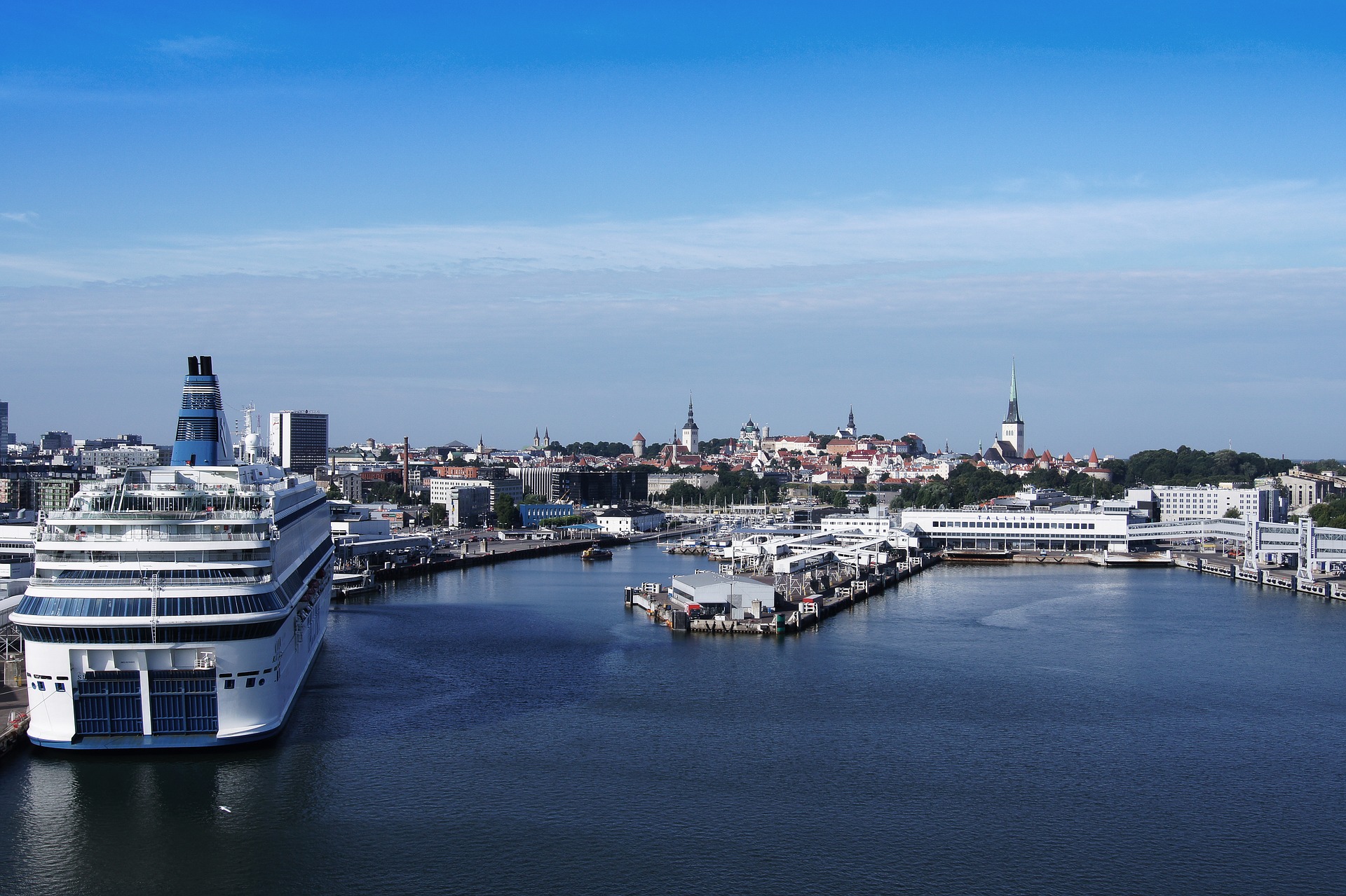 Looking onto the city center of Tallinn from its largest passenger port.